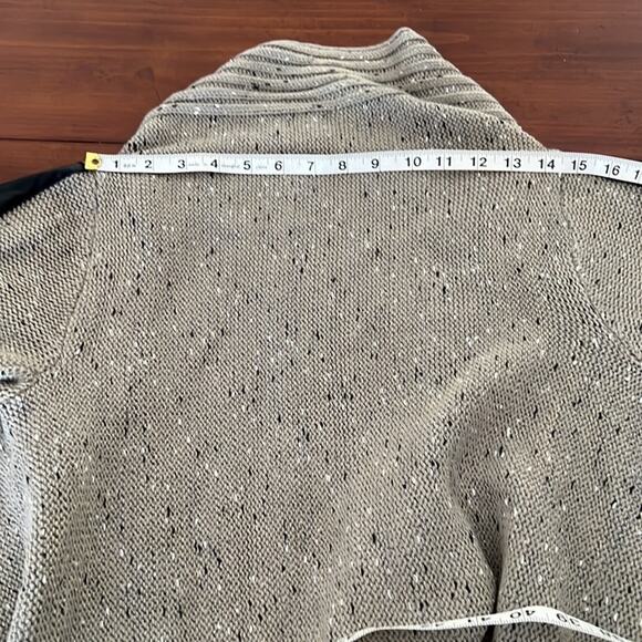 Yaira Taupe Flecked Cardigan Sweater with Black Faux Leather Accents Size Large - Picture 11 of 11